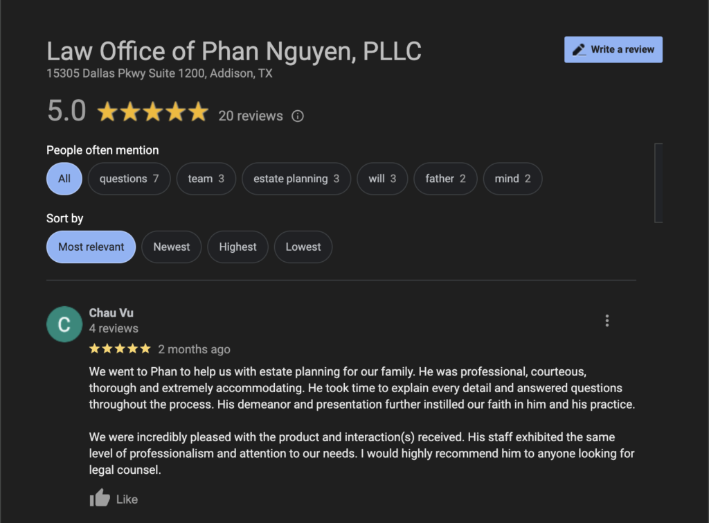 client reviews for attorneys